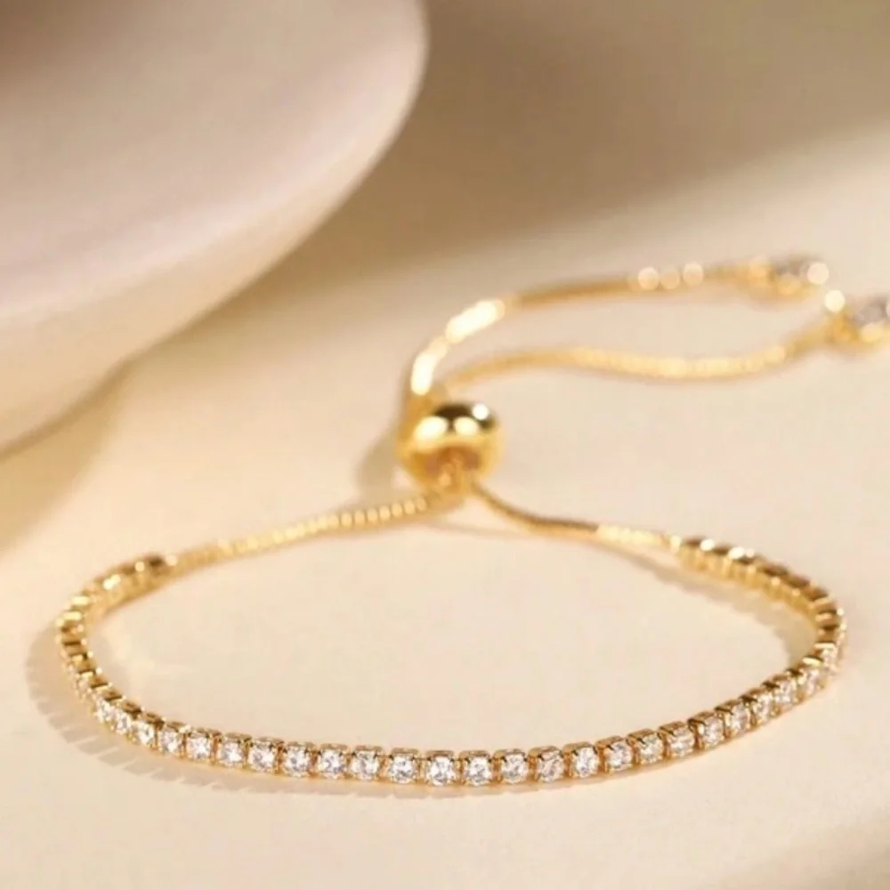Anthropologie Cubic Zirconia Gold Tennis Bracelet | Dainty Bridal Jewelry - Picture 3 of 3